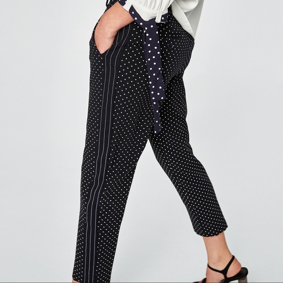 ZARA Polka dot trousers with trims, size S - Picture 2 of 8